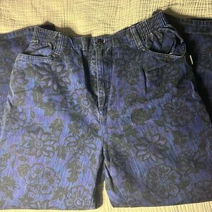 Blassport Vintage 90s high-waist stretchy blue floral pants.